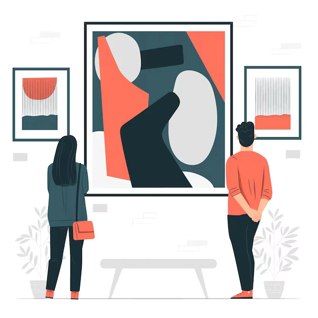 People viewing modern artwork